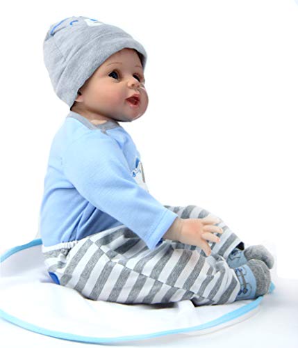 antboat Muñecas Reborn Bebé Niño 22 Pulgadas 55cm Silicona Suave Vinilo Natural Hecho a Mano Ojo Azul Reborn Niño Juguetes para Bebés Recién Nacidos Reborn Doll