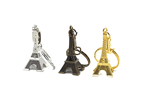 Aries Boutique Juego de llaveros Torre Eiffel, Juego de 3 llaveros, Llavero de metal pintado.