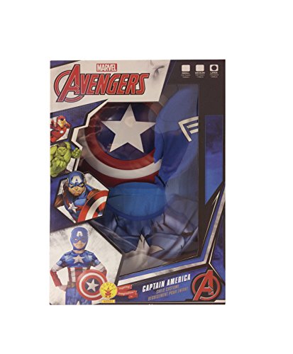 Avengers - Disfraz de Capitán América con escudo para niños, infantil 7-8 años (Rubie's 620551-L)