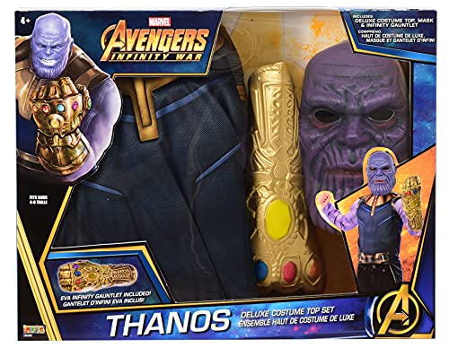 Avengers - Disfraz de Thanos Infinity War para niños, pecho musculoso, guantelete y máscara, talla única (Rubies 34188)