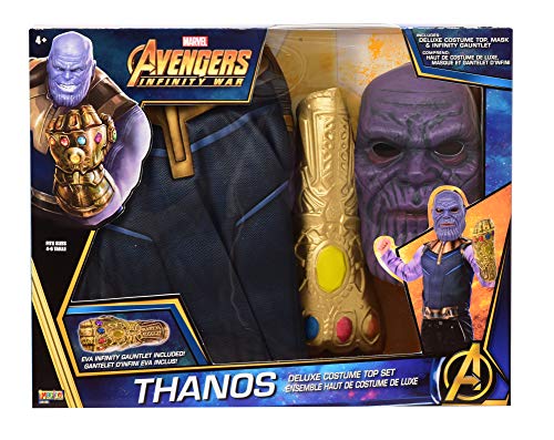 Avengers - Disfraz de Thanos Infinity War para niños, pecho musculoso, guantelete y máscara, talla única (Rubies 34188)
