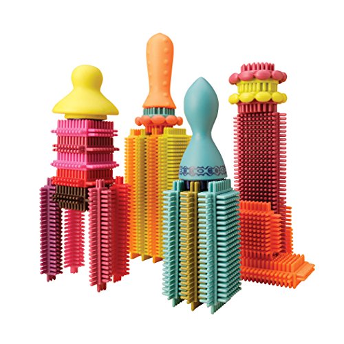 B Toys - Bloques de cerdas Stackadoos - 68 bloques de juguetes en una bolsa de almacenamiento - Sin BPA STEM juguetes bloques de construcción para niños 2 años + , color/modelo surtido