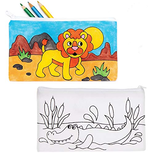 Baker Ross Estuches de Lápices de Tela Para Colorear Animales de la Jungla AT733 (paquete de 4) para proyectos de arte y manualidades para niños, surtidos