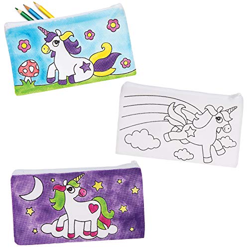 Baker Ross Estuches de Lápices de Tela Unicornio Para Colorear AT722 (paquete de 4) para proyectos de arte y manualidades para niños, surtidos