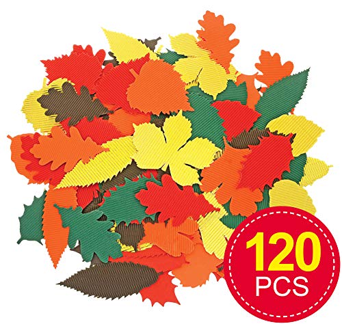 Baker Ross Hojas de otoño corrugadas en 5 colores surtidos, embellecen tus artes y manualidades, para hacer tus propias exposiciones y modelos (120 unidades), AC529