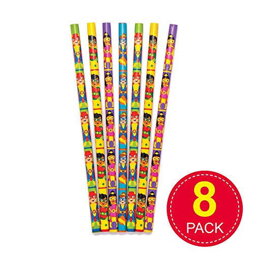 Baker Ross- Lápices de superhéroes (Pack de 8) Ideal para estuches de lápices para niños, Perfecto para bolsas sorpresa, regalitos de fiesta de Halloween, relleno de piñata o regalo de cumpleaños
