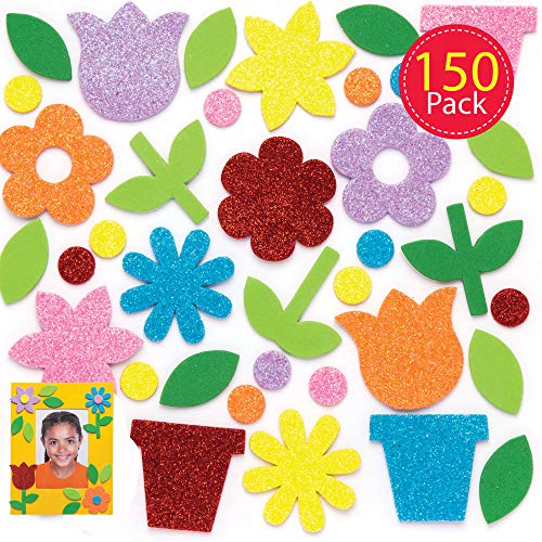 Baker Ross Pegatinas de flores de espuma y purpurina (Paquete de 150) Manualidades de primavera para niños