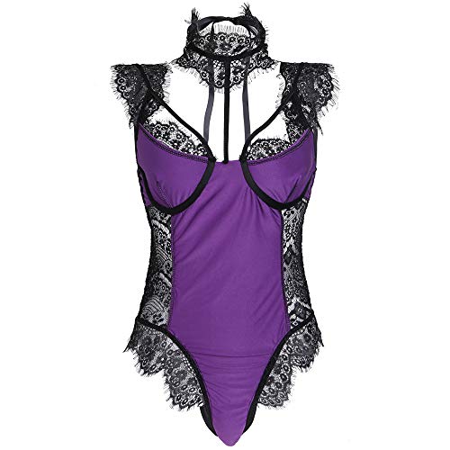 BaronHong Crossdress Disfraz de fiesta de camisón de encaje sexy para hombre Drag Queens (púrpura, S)