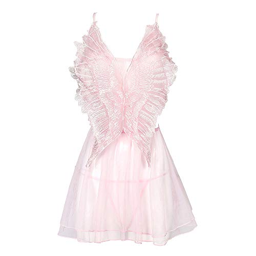 BaronHong Crossdress Mens Sexy Tulle Wings Nightgown Drag Queens Party Costume (rosa, M)
