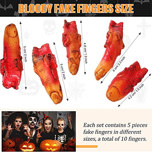 BBABBT 10 Piezas de Dedos sangrientos de Miedo Falsos, Broma de Miedo de Manos ensangrentadas para decoración de Halloween Accesorios de casa embrujada