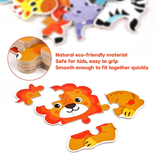 BBLIKE juguetes montessori Puzzle infantil para niños, puzle de Madera, 6 Pack Rompecabezas Puzzle Juguetes Bebes para Niños de 1 2 3 4 5 Años Montessori Educativos Regalos 3D Patrón Puzles (animales)