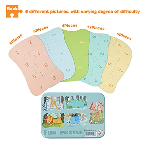 BBLIKE Puzzle Infantil de para niños Rompecabezas de Animales, puzle de 5 imágenes, puzle de Madera, Adecuado para niños y niñas a Partir de 3, 4 y 5 años (Rompecabezas de Animales)