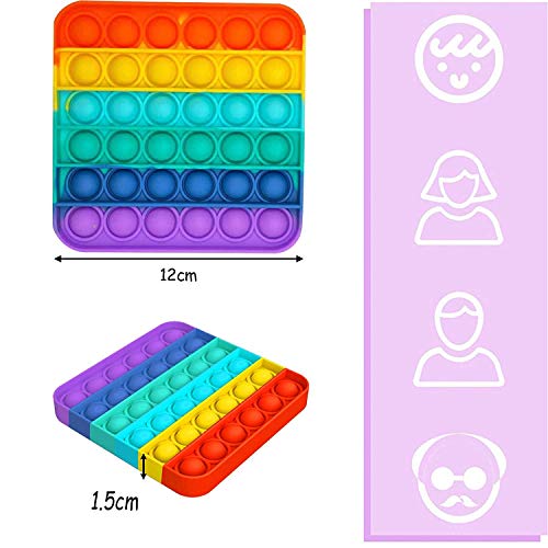 Bdwing Push and Pop Bubble Fidget Toy, Juguete Antiestres Educativo para aliviar el estrés, Necesidades Especiales silenciosas Aula para niños (Square-Rainbow)