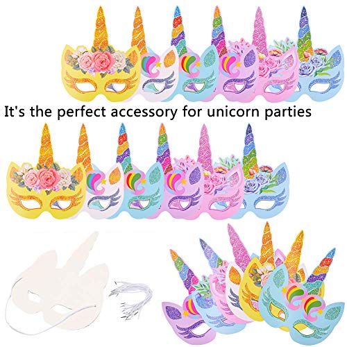BESTZY 24 Piezas Máscaras de Unicornio, Máscaras para Cumpleaños Unicorn Party, Niños Favores de la Fiesta de Cumpleaños