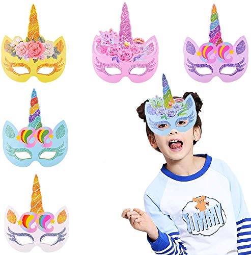 BESTZY 24 Piezas Máscaras de Unicornio, Máscaras para Cumpleaños Unicorn Party, Niños Favores de la Fiesta de Cumpleaños