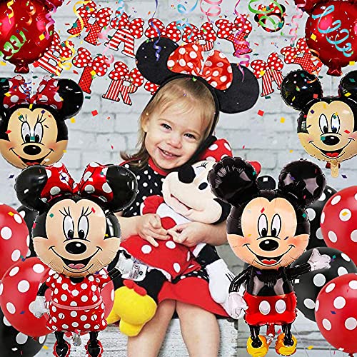 BESTZY Minnie Cumpleaños Decoracion Juego Globos, globo temático Fiesta de Tema de Juegos Incluye Globos de Látex Decoraciones de cumpleaños de Mickey（Rojo）