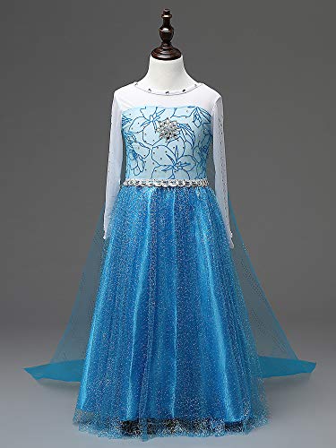 Beunique Niña Vestido de Princesa Elsa Frozen Vestido de Disfraz Accesorios Corona Varita Mágica Cosplay Reino de Hielo Navidad Regalo Halloween Carnaval Vestido de Noche