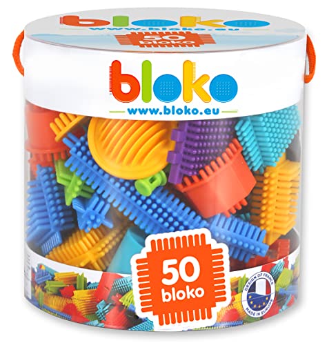 BLOKO - Tubo de 50 BIoko - A partir de 12 meses - Fabricado en Europa - Juguete de construcción 1ª edad - 503502