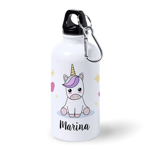 Botella de Aluminio Personalizada Infantil Unicornio Con Nombre (400ml)