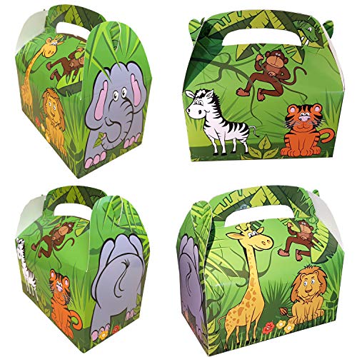 Cajas de regalo Safari con divertidos animales para plegar de cartón, 12 unidades, para cumpleaños infantiles y fiestas temáticas