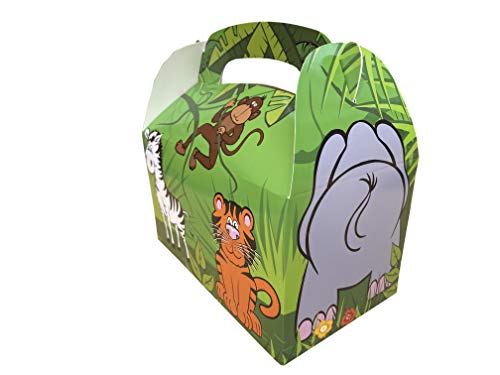 Cajas de regalo Safari con divertidos animales para plegar de cartón, 12 unidades, para cumpleaños infantiles y fiestas temáticas