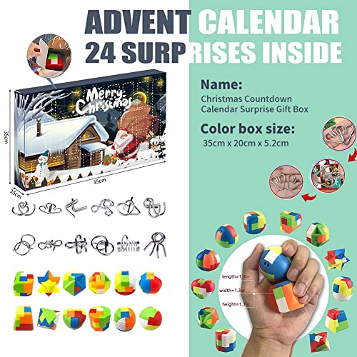 Calendario de Adviento 2021 24 piezas 3D Unlock Interlock metal y madera Puzzle calendario de cuenta atrás de Navidad 24 puzle set rompicapo de metal juguetes educativos regalo de Navidad