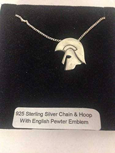 Casco de Troya PP- Emblema de peltre inglés en un collar de plata de ley 925 de 30 pulgadas