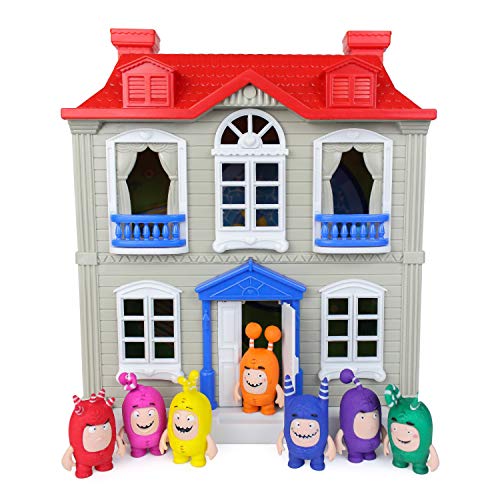 Casita Infantil Oddbods Roja, Blanca y Azul para Chicos - Incluye Espacios Interiores y Exteriores con Muebles y 7 Figuras con Detalles, para Mayores de 3 Años