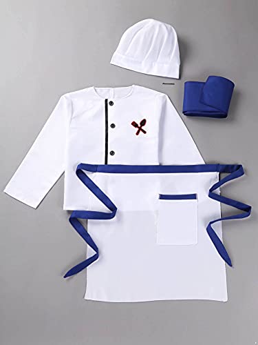 CHICTRY 3Pcs Cosplay Uniforme Chef de Cocina Baker Disfraz de Cocinero Abrigo Trajes Chaqueta con Delantal Sombreros Restaurante Camarera para Niño Niña Unisex Azul 11-12 años