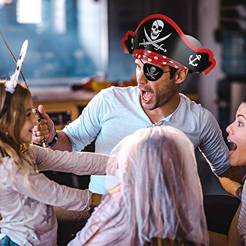 CHIFOOM Accesorios para Niños Piratas 6pcs Tarjetas de Sombrero Pirata y 6pcs Máscaras de Ojos Piratas para Tema Pirata Fiesta de Cumpleaños a Niños Maquillaje Fiesta Accesorios de Fotos