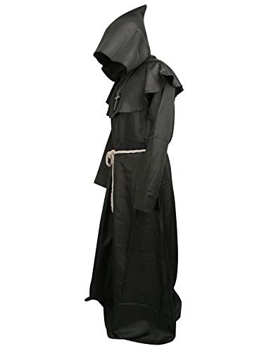 chuangminghangqi Disfraz medieval de Mönch Robe Prister para Halloween (XXL, negro)