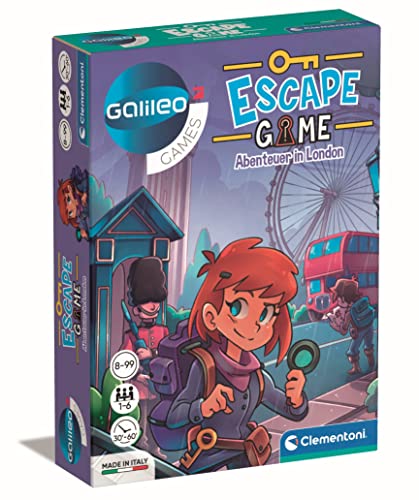 Clementoni 59269 Escape Game – Juego de Aventuras en Londres, emocionante Juego de Sociedad para Romper y Rompecabezas, Juego Familiar con Tarjetas y Accesorios, a Partir de 8 años