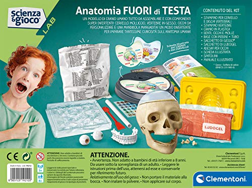 Clementoni- Ciencia Lab – Anatomía Fuera de Cabeza, Laboratorio de anatómica, Juego científico (versión en Italiano), niños 8 años +, Fabricado en Italia, Multicolor (19212)