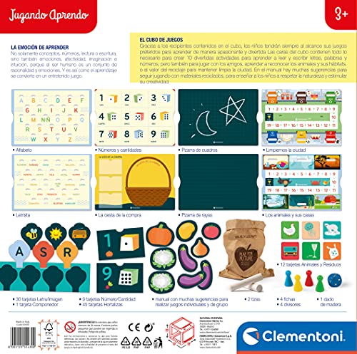 Clementoni - Cubo educativo, juego educativo ecológico actividades infantiles, 3 años, multicolor (55430)