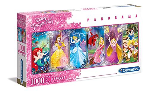 Clementoni - Puzzle 1000 piezas panorámico Princesas, Puzzle adulto Disney Princess (39444)