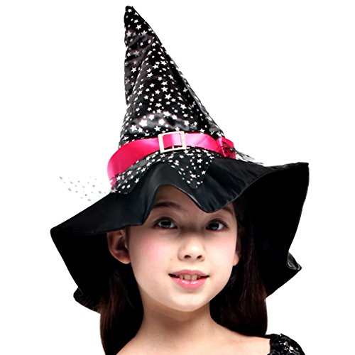 Cloudkids Disfraz de Bruja para Niñas Infantil con Sombrero de Bruja Hechicera- Niña - Disfraz - Carnaval - Halloween - Cosplay - Accesorios - Talla L, 4 a 6 años