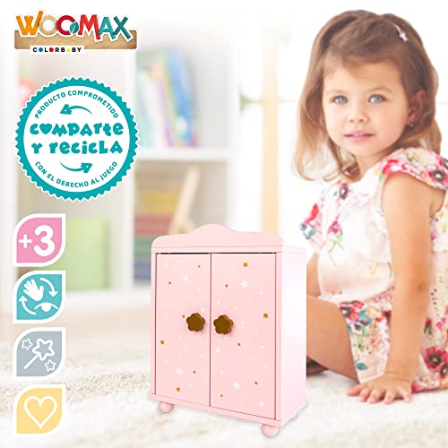 ColorBaby WOOMAX 49362 - Woomax-Armario de Madera para muñecas c/3 Perchas +3a