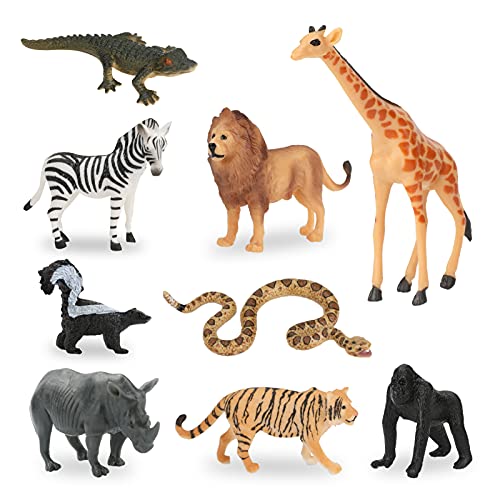 Conjunto de Juguetes Animales de Mini Selva de 9 Piezas Achort Mini Animal Salvaje Figura Modelo Juguetes Set de Simulación De Plástico Animales Niños Niñas Juguete Cognición Educativa