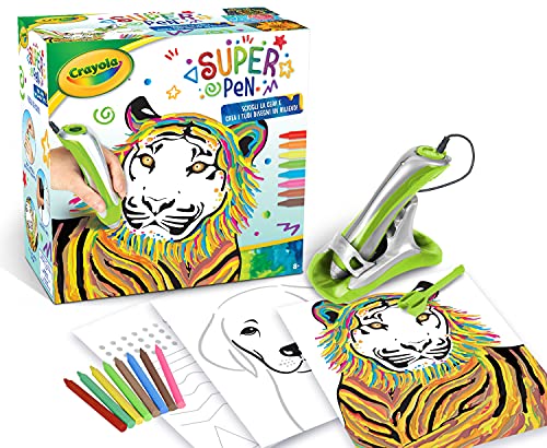 CRAYOLA - Super Pen Tigre, para disolver las pastillas de cera y crear diseños en relieve, actividades creativas y regalo para niños, edad 8+, color plata/verde, 25-0395