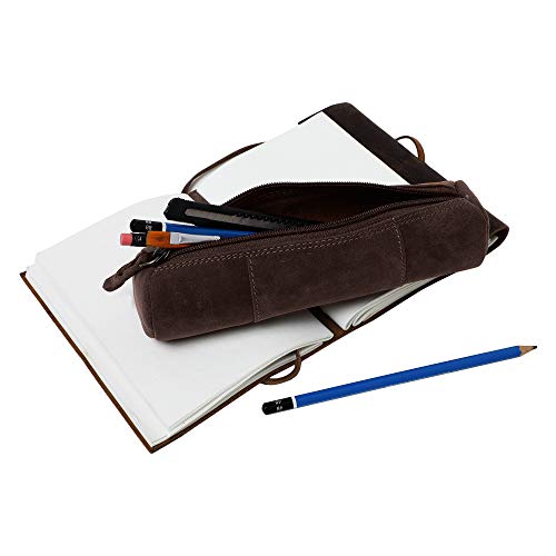 Cuero de la caja de lápiz - hecho a mano con cremallera bolsa de la pluma para la escuela, el trabajo y en la oficina por Ciudad rústica (Marrón Oscuro)