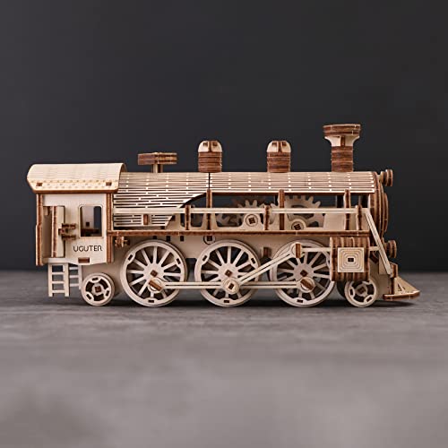 Cuteefun Maquetas de Madera para Construir Adultos, Kit de Modelo de Tren de Locomotora de Vapor de Madera 3D Mecánico para Montar, Puzzle 3D Madera Construcciones, Idea de Regalo Creativa