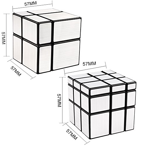 D-FantiX Shengshou Espejo Cube Set, 2x2 3x3 bloques de espejo 2x2 3x3 velocidad cubo paquete irregular Speedcube desigual rompecabezas juguetes plata