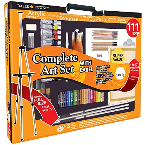 Daler Rowney - Set Completo de Pintura 111 Piezas y Set de Dibujo XXL con Caballete, Colores, lápices y Lienzo