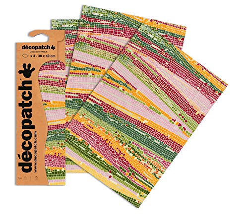 Décopatch C509O - Une pochette de 3 feuilles de papier imprimé 30x40 cm, Mosaïque Kaki