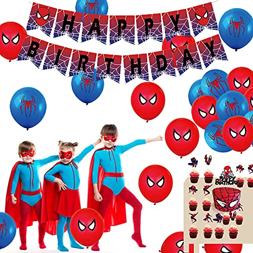 Decoración Spiderman Cumpleaños Globos Spider Man Feliz Cumpleaños Del Pancarta Decoración para Tarta de Superhero Fiesta de Spider Man para Cumpleaños de Niños