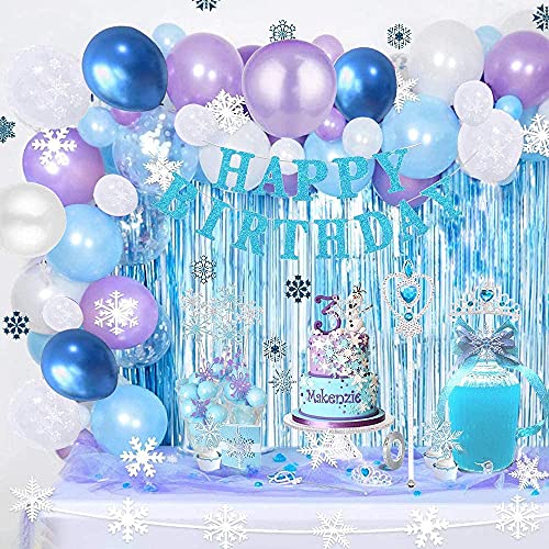 Decoraciones de Cumpleaños de Frozen Globos de Fiesta de Copo de Nieve de Frozen Corona y Cetro Globos de Látex Azul Plateado para Niña Mujer Adorno paraTarta Mantel Pegatinas