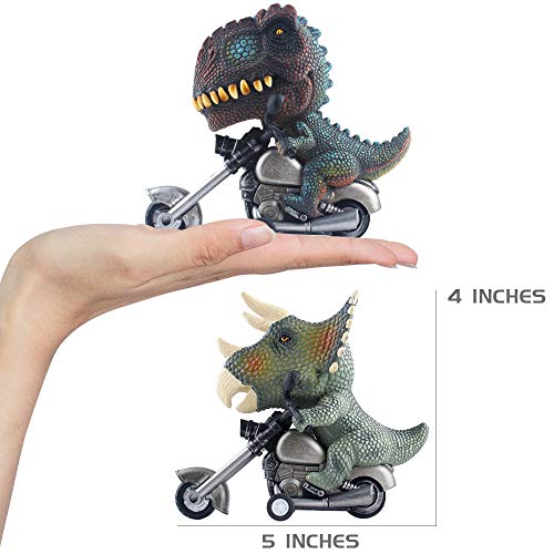 DINOBROS Juego de 2 coches de dinosaurio alimentado por fricción T-Rex y triceratops Monster Dino, juguetes para niños de 3, 4, 5, 6, 7