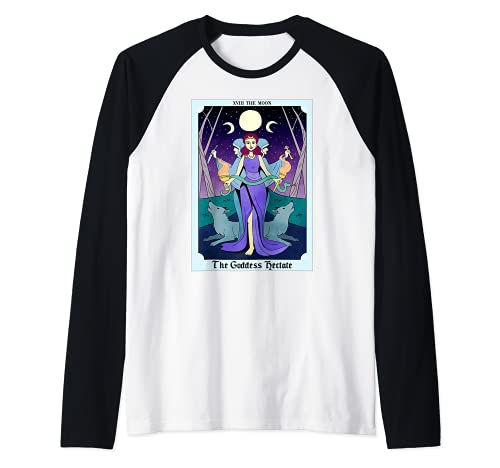 Diosa Hécate Carta del Tarot Serpiente Luna Antorcha Luz Camiseta Manga Raglan