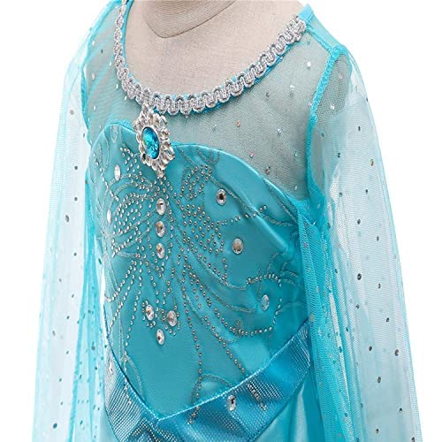 discoball Elsa - Vestido de princesa para niña con diseño de reina de hielo, manga larga, plisado, color azul (con accesorios)