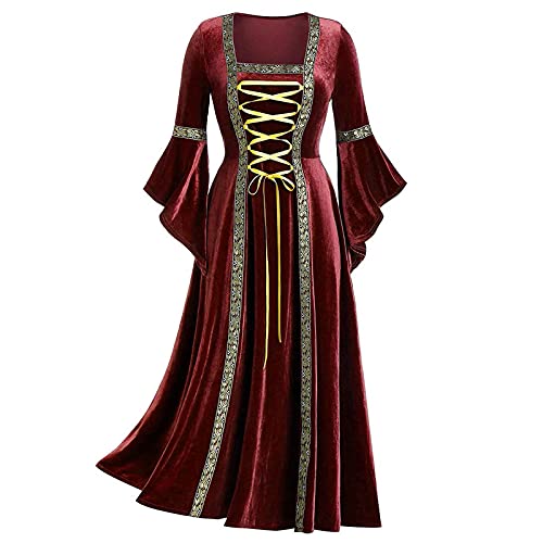 Disfraz de mujer medieval gótico para cosplay, elegante, retro, vestido victoriano, renacentista, princesa, barroco, rococó, para festivales y fiestas, Vino, XXL